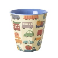 rice Melamin Becher "Happy Cars/Autos" - Medium (Natur/Dunkelblau)