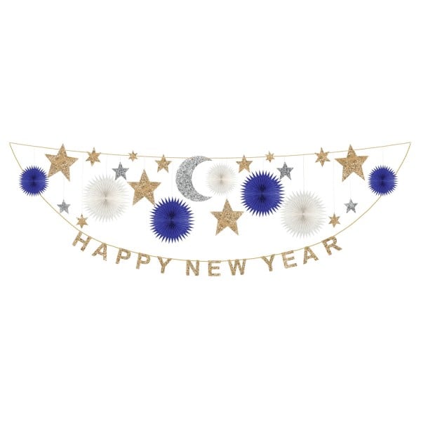 Girlande "New Year" - 2,4 m (Gold/Blau/Weiß) von meri meri