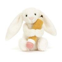 Jellycat Kuscheltier Hase "Bashful Bunny with Pencil" - 18 cm (Weiß)