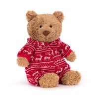 Jellycat Kuscheltier Bär "Bartholomew Bear Winter Pyjamas" - 26 cm (Braun/Rot)