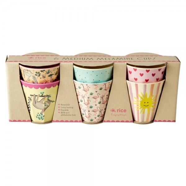 rice Melamin Kinder Becher 6er-Set/Geschenkbox "Funky" - Medium